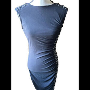 👗⚫️Cache Dress Women Sz 8 Black Bodycon Black Lacing Detail
